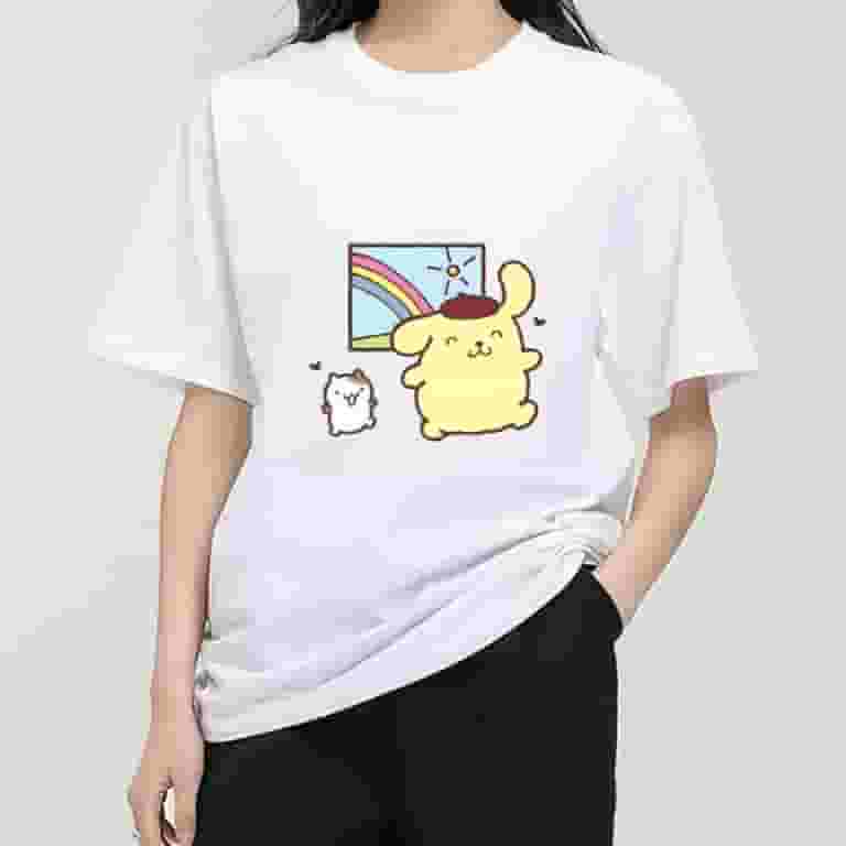 ★WAIKEI★ Pompompurin with star short sleeve t-shirt navy Y MINISO Sanrio Pompompurin T Shirt Women Couple Combination