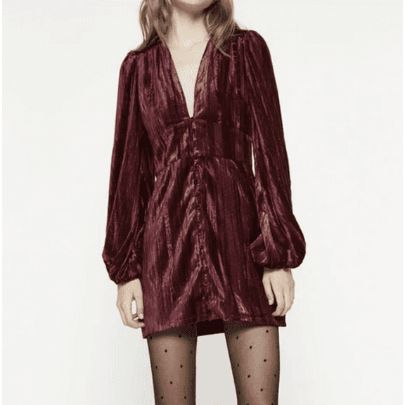 Bardot CRINKLE VELOUR MINI DRESS IN BURGUNDY, SIZE L