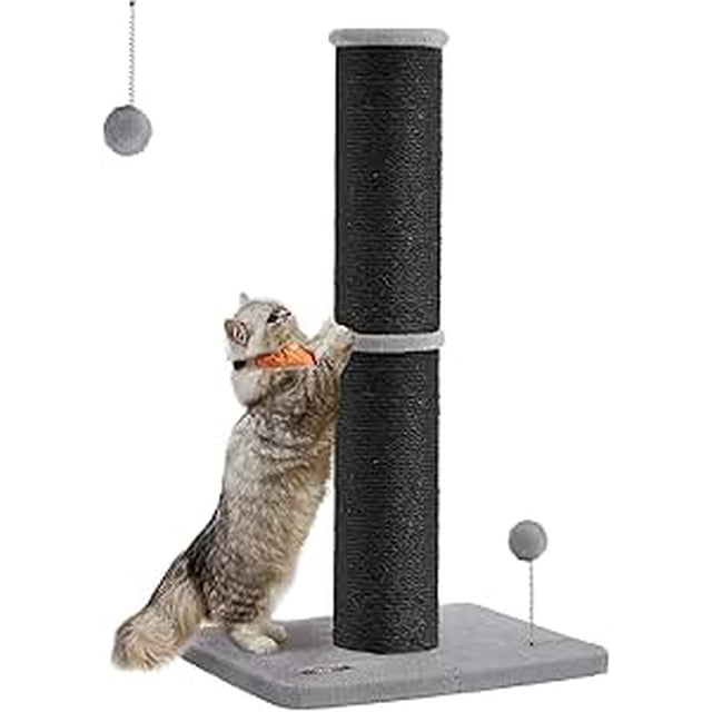 Poste Rascador para Gatos, 85 cm de Alto, de Sisal, Pompón de Muelle con Campana, Negro Tinta