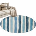 thumbnail image 2 of Summer Blue Stripes Round Living Room Rugs 4 ft, Watercolor Ocean Coastal Retro Linen Washable Area Rug with Non-Slip Sturdy Edge Binding Round Carpet for Entryway Kitchen Bedroom Bathroom, 2 of 9