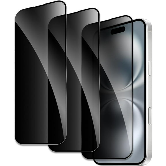 Privacy Screen Protector for iPhone 16, Shatterproof Tempered Glass Accessories, Anti Spy Tempered Glass Film, Case Friendly Ultra Resistant 9H Hardness Anti-Glare HD Black -3 Pack