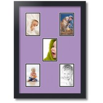 ArtToFrames Collage Photo Picture Frame with 5 - 3x5 Openings, Framed in Black with Lavender Mist and Black Mats (CDM-3926-106)