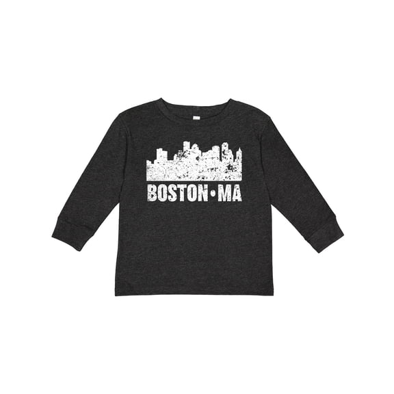 Inktastic Boston Massachusetts City Skyline with Grunge Boys or Girls Long Sleeve Toddler T-Shirt