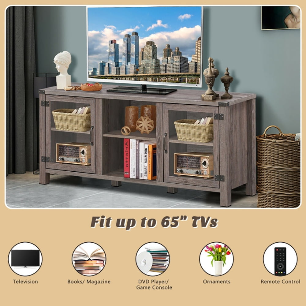 Finihen TV Stand, TV Cabinet, TV Stand Entertainment Center for TVs up to 65 Inch with Storage Cabinets, Media Entertainment Center with Storage, for Living Room, Bedroom, Gray