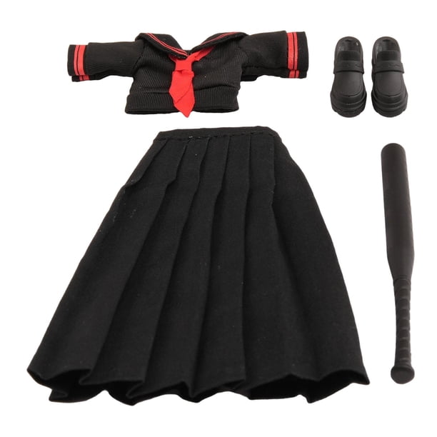 Conjunto de ropa marinera a escala 1:12, camisa corta, falda, minivestido resistente para mujer. Falda larga negra