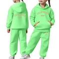 thumbnail image 3 of Gelikeya Girls 2 Piece Outfits Sweatsuit City Letter Print Pullover Hoodie Sweatshirt Lounge Sets Jogger Sweatpants 2-13 Years (Green, 2-3 Years), 3 of 8