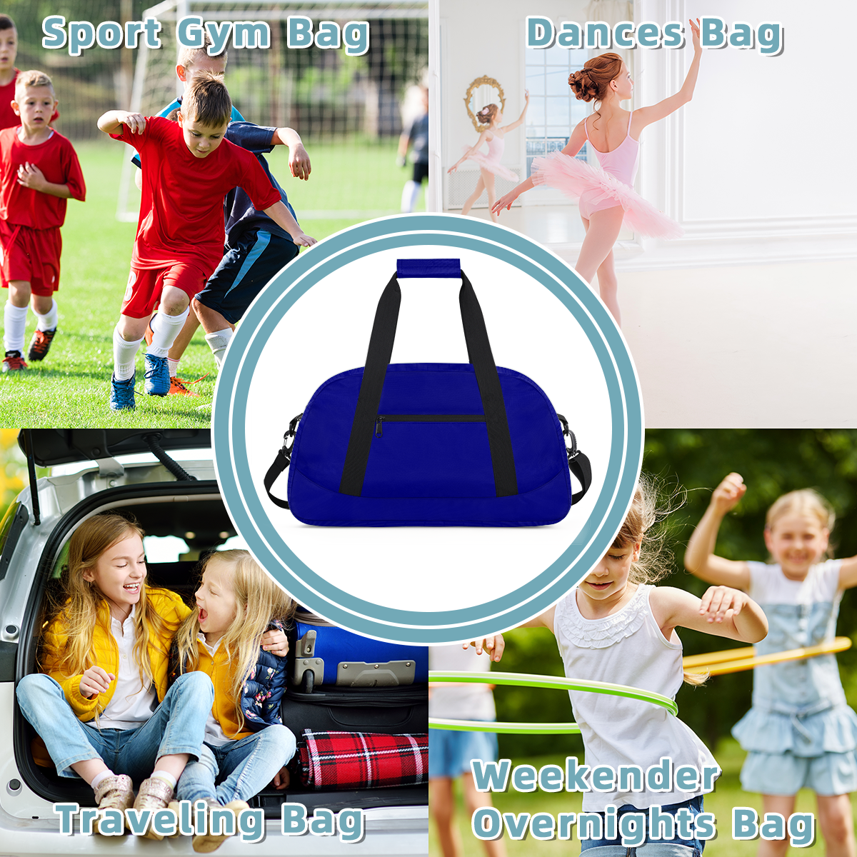 Herdesigns Navy Blue Sports Duffle Bag for Women & Men, Gym Bag Dance Bag Overnight Bag Carry On Weekender Travel Bag