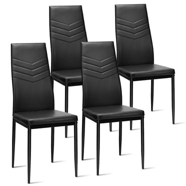 Giantex Dining Chairs Set of 4 Black PVC Dining Room Chairs Modern Soft Leather Padded Living Room Side Chairs with Sturdy Metal Legs & Non-Slip Feet Pads