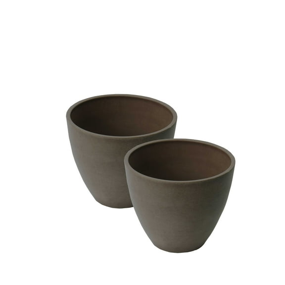 Algreen Valencia Planter, 2 Round Taper Curve Planters 10-In. Diameter by 8.3-In.H, Spun Chocolate, 2 Pack