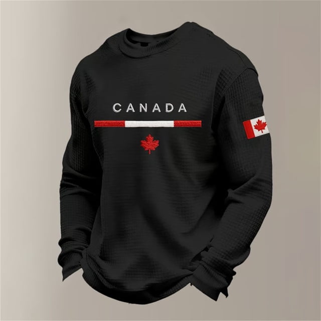 T-shirt en Tricot à Manches Longues pour Homme avec Graphique du Drapeau Canadien pour un Usage Quotidien Décontracté Haut à Col Rond Confortable pour l'Automne et l'Hiver