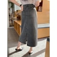 thumbnail image 2 of Grey Washed Straight Cut A-Line Denim Skirt Mid-Length, 2 of 8