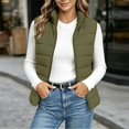 thumbnail image 4 of Women's Puffer Vest Lightweight Quilted Sleeveless Jacket Zip Up Stand Collar Winter Outwears (Army Green S), 4 of 6