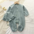 thumbnail image 2 of Icvfdpl Toddler Baby Pajamas Pj'S Romper Long Sleeve Button Down Shirt Romper Fall Newborn Romper With Hat Breathable 3-6 Months, 2 of 8