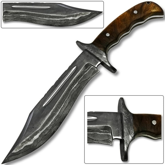 San Mai White Deer Damascus Steel Bowie Knife