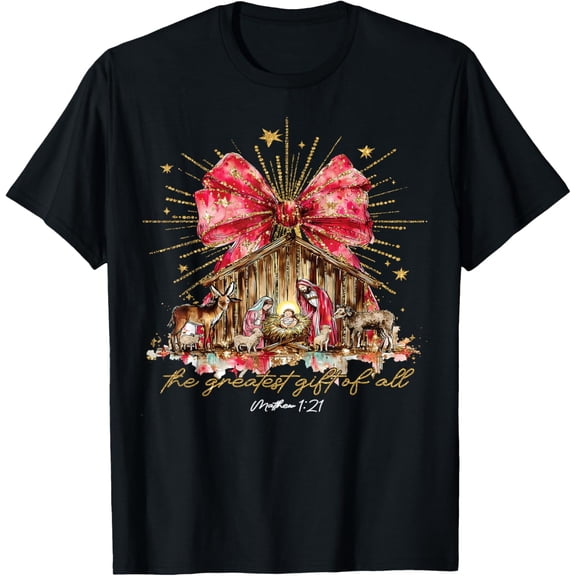 The Greatest Gift of All Nativity Scene Christian Christmas Adult T-Shirt