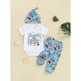 thumbnail image 2 of vera natura Baby Summer Clothes Set Letter Print Jumpsuit and Casual Pants Beanies Hat Outfits, 2 of 9