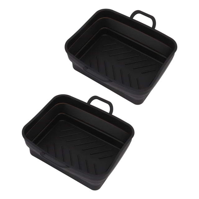 Fryer Liner, 2Pcs Silicone Air Cooker Pot with Handle Rectangular Fryer Liner Tray Replacement for Kitchen Cooking Accessories