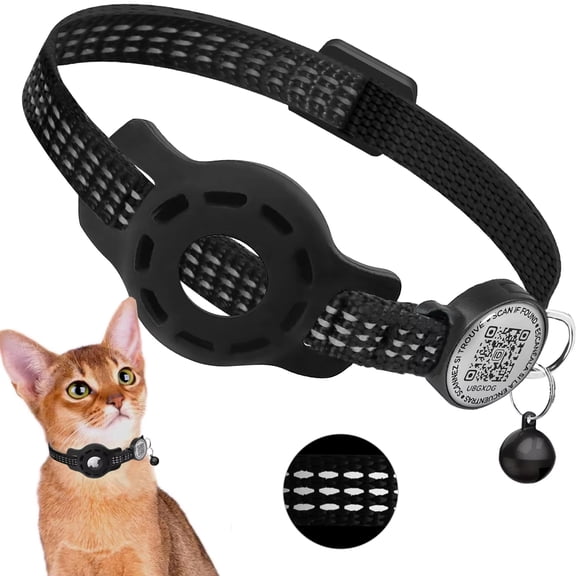 Cat GPS Collar with QR Code Tag & Airtag Case Reflective Apple Tag Cats Collar for Tracker Pet Breakaway Air Tag Kitten Collar