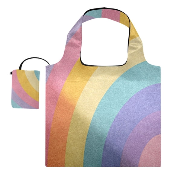 Large Capacity Print Tote Bag,Lightweight Portable Foldable Shopping Bag Colorful Pastel Rainbow Stripes