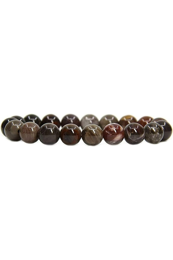 Natural Petrified Wood Fossil Genuine Semi-Precious Gemstones Healing 10mm Beaded Stretch Bracelet 7" Unisex