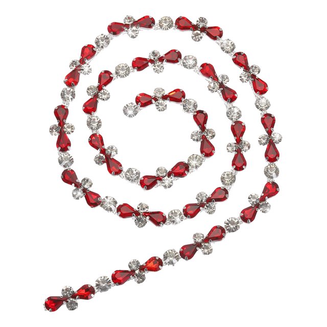 1 Yarda Imitación Diamante Adorno, Rojo Cristal Imitación Diamante Cerrar Cadena Adorno para Bricolaje Manualidades, Nupcial Decoraciones, Bolsos Decoración, Costura
