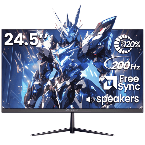 CRUA 24.5 inch 200hz Ips FHD gaming monitor 1920x1080 120% Srgb Freesync, DP/HDMI, built-in speakers, support wall mounting black
