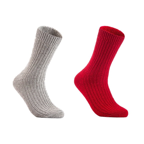 Lian LifeStyle Gorgeous Big Girls Women's 2 Pair Wool Crew Socks Size 6-9 FS03, Color LightGrey,Red