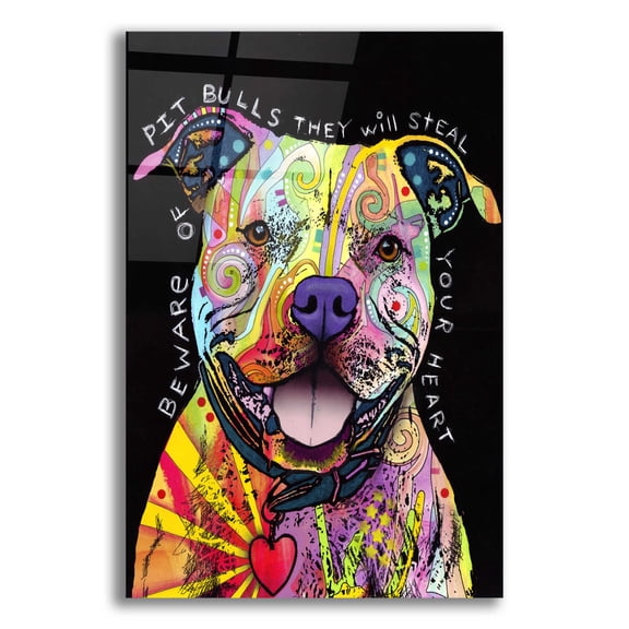 Epic Art 'Beware Of Pit Bulls' by Dean Russo, Acrylic Glass Wall Art, 12"x16"