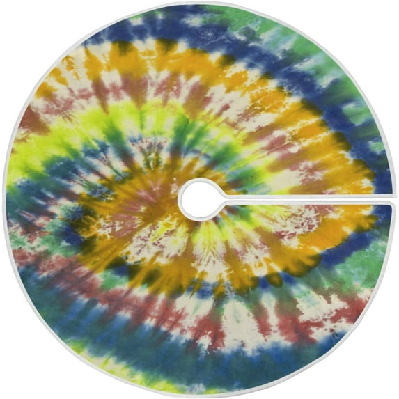 FMSHPON Tie Dye Pattern of YellowBlue Color Xmas Christmas Tree Skirt Stand Mat for Holiday Party Decoration Indoor Outdoor 36 inches