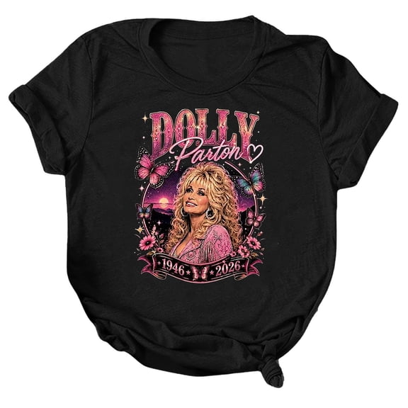 Dolly Shirt for Women Butterfly Portrait Graphic Tee Country Music T Shirt Short Sleeve Crew Neck Casual Western Top