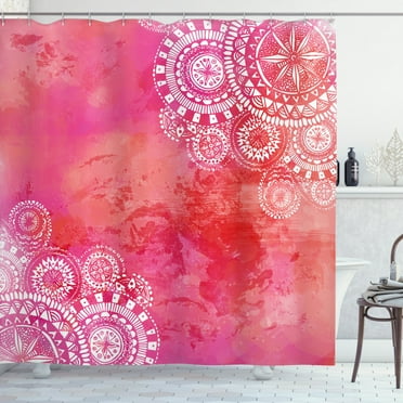 Ambesonne Mandala Shower Curtain, Motifs, 69"Wx75"L, Pink Coral White