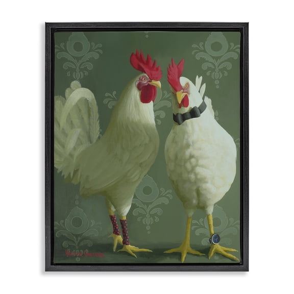 Stupell Industries Stylish Roosters Pair Animals Painting Black Floater Framed Canvas Art Print Wall Art, 17 x 21