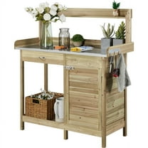 Alden design Light Green Fir, Wood and Metal Potting Bench