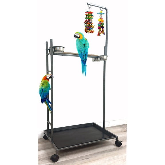 X-Large Deluxe Parrot Stand Bird Play Stand Parrot Playstand Parrot Training Perch Stand with Climbing Ladder Stainless Steel Feeding Bowls Removable Washable Tray
