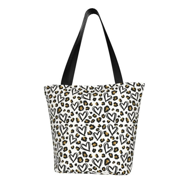 Balery Heart Leopard Bolsa de Hombro con Diseño, Bolsa Grande y Duradera, Bolsa Versátil para Compras