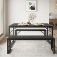 thumbnail image 6 of Aiho 45.5" Dining Table Set for 4, Kitchen Table with 2 Benches, Wood Dinette Sets with Metal Frame - Black, 6 of 7