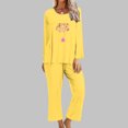 thumbnail image 1 of Puntoco Mujer Otoño Moda Cáncer De Mama Impreso Cuello Redondo Manga Larga + Pantalones Traje Amarillo Xxl, 1 of 4