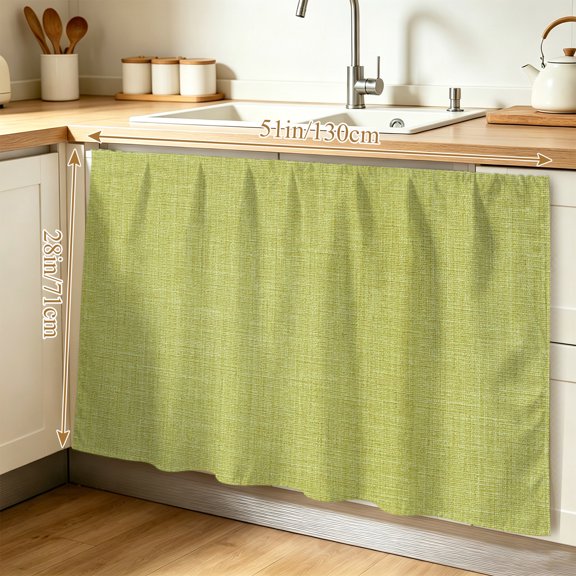 Vintage Fruit Green Cabinet Curtain 28"W x 51"L, Farmhouse Retro Solid Color Linen Texture Dust-Proof Privacy Curtain for Closet Shelves Self Adhesive, Sink Skirt for Bathroom Vanity Kitchen Laundry
