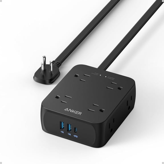 Anker Power Strip with 2000J Surge Protector, 5ft Outlet Extender, 20W, 8AC, Flat Plug Extension Cord with Multiple Outlets, 1 USB C, 2 USB A, Dorm Room Essentials, Home Office, TUV Listed