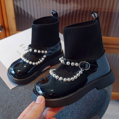 

Hunpta Boots For Toddler Girls Pearl Shoes Fashion Waterproof Leather Short Boots Shoes Non Slip Breathable Nude Boots