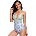 thumbnail image 3 of Women's V Neck One-Piece Swimsuit Floral Print Sling Monokini Bathing Suit for Women, 3 of 6