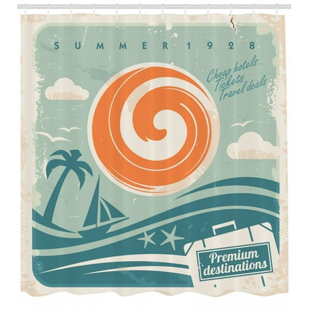 Vintage Boat Shower Curtain Retro Pop Art Summer Vacation Waves
