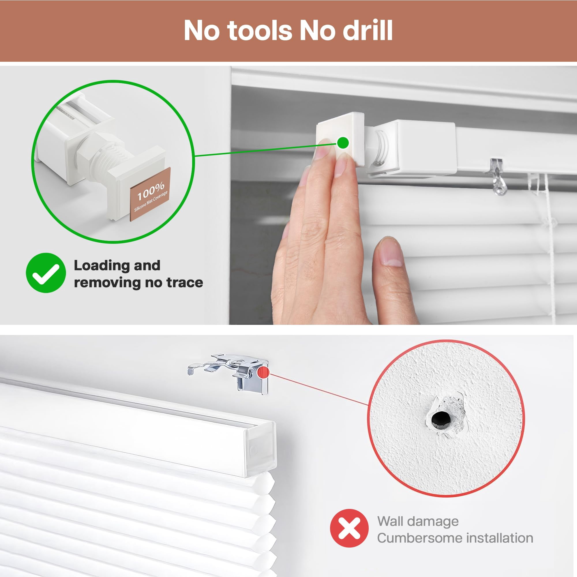 LazBlinds No Tools No Drill Cordless 1" Vinyl Mini Blinds, 100% Privacy S-Curve Blinds for Indoor Windows, Room Darkening Horizontal Window Blinds and Shades for Home, 25" W x 64" H, White