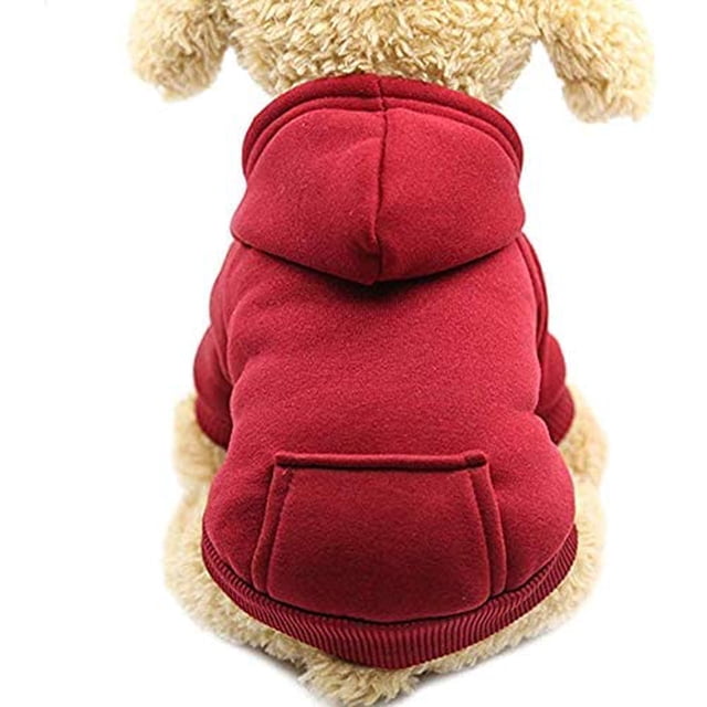 Sudadera con capucha para gatos, ropa de algodón para perros con abrigo de invierno y bolsillo exterior (rojo vino, talla S)