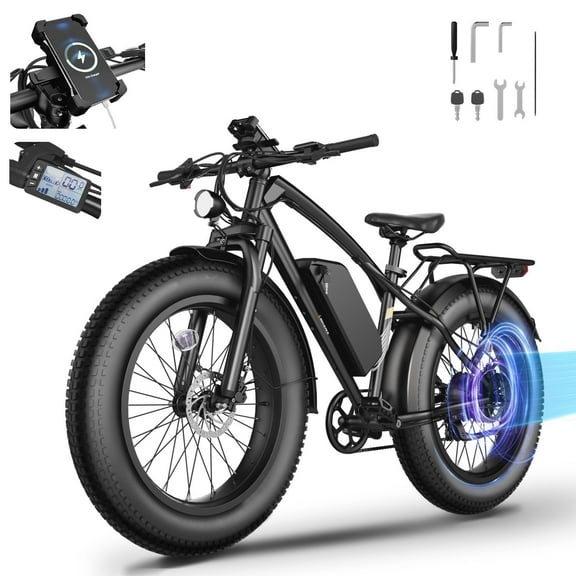 Skeri Electric Scooter, 26"x4.0" Fat Tire E Bike, 1000W Motor, 48V 15.6Ah Removable Electric Bike for Adults, 60 Miles & 25 mph, Electric Bicycle with 7 Speed and Front Suspension