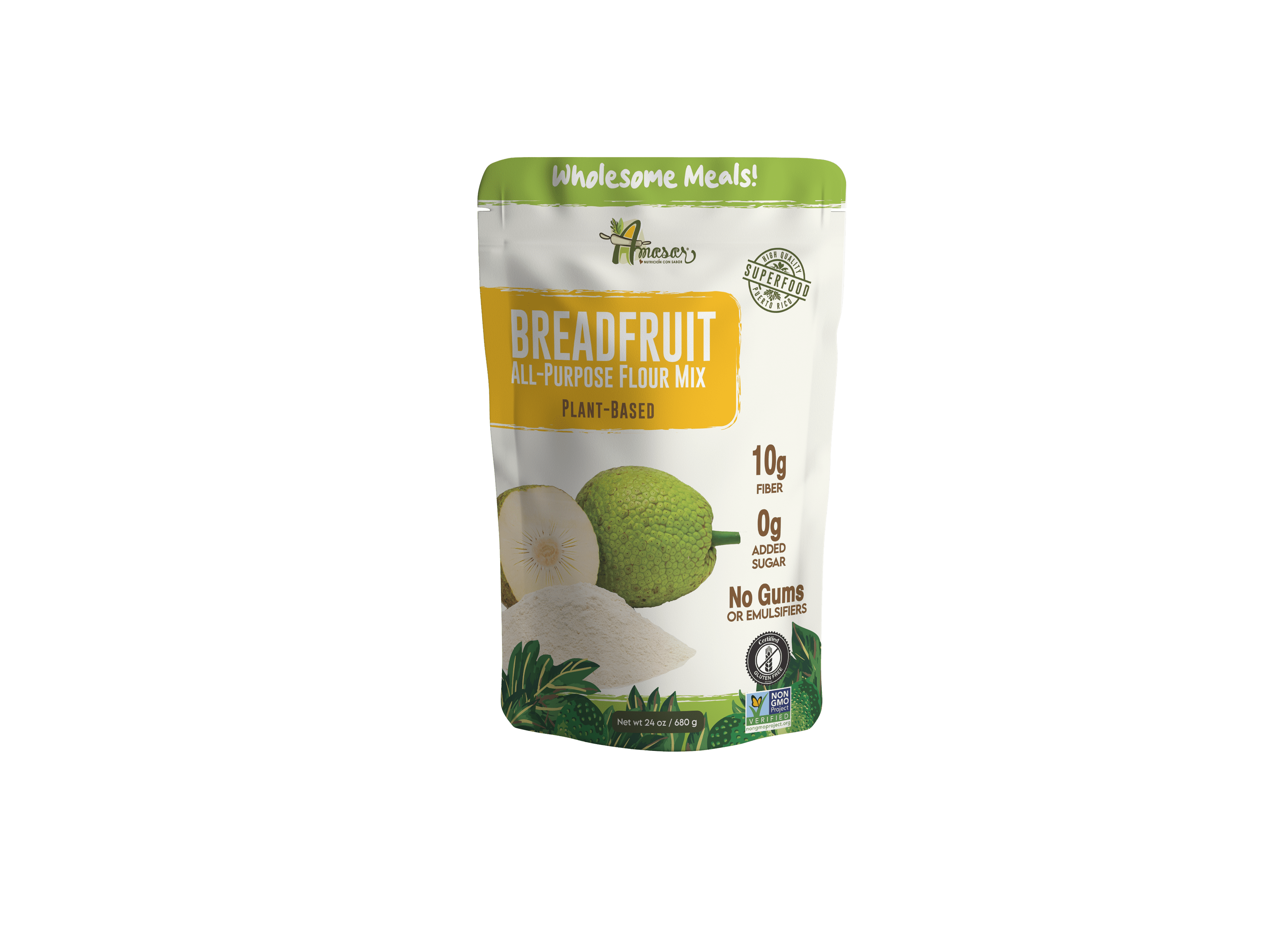 (2 pack) Amasar All Purpose Breadfruit Mix Powder Flour 24oz Individual Bag Gluten Free No Sugar Added