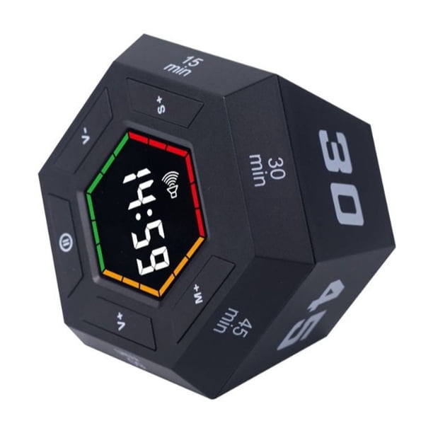 Yuarrent Temporizadores Pomodoro y temporizador de cubo para niños y cocina, temporizador electrónico con tapa Visual hexagonal, trabajo Accesorios para electrodomésticos negro