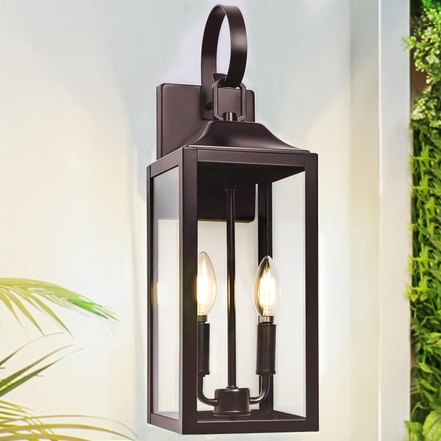 Farol de pared para exteriores Yolsunes, 19 pulgadas, bronce frotado con aceite, 2 luces
