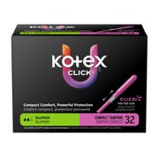 U by Kotex Click Compact Tampons, Super, Unscented, 32 Count