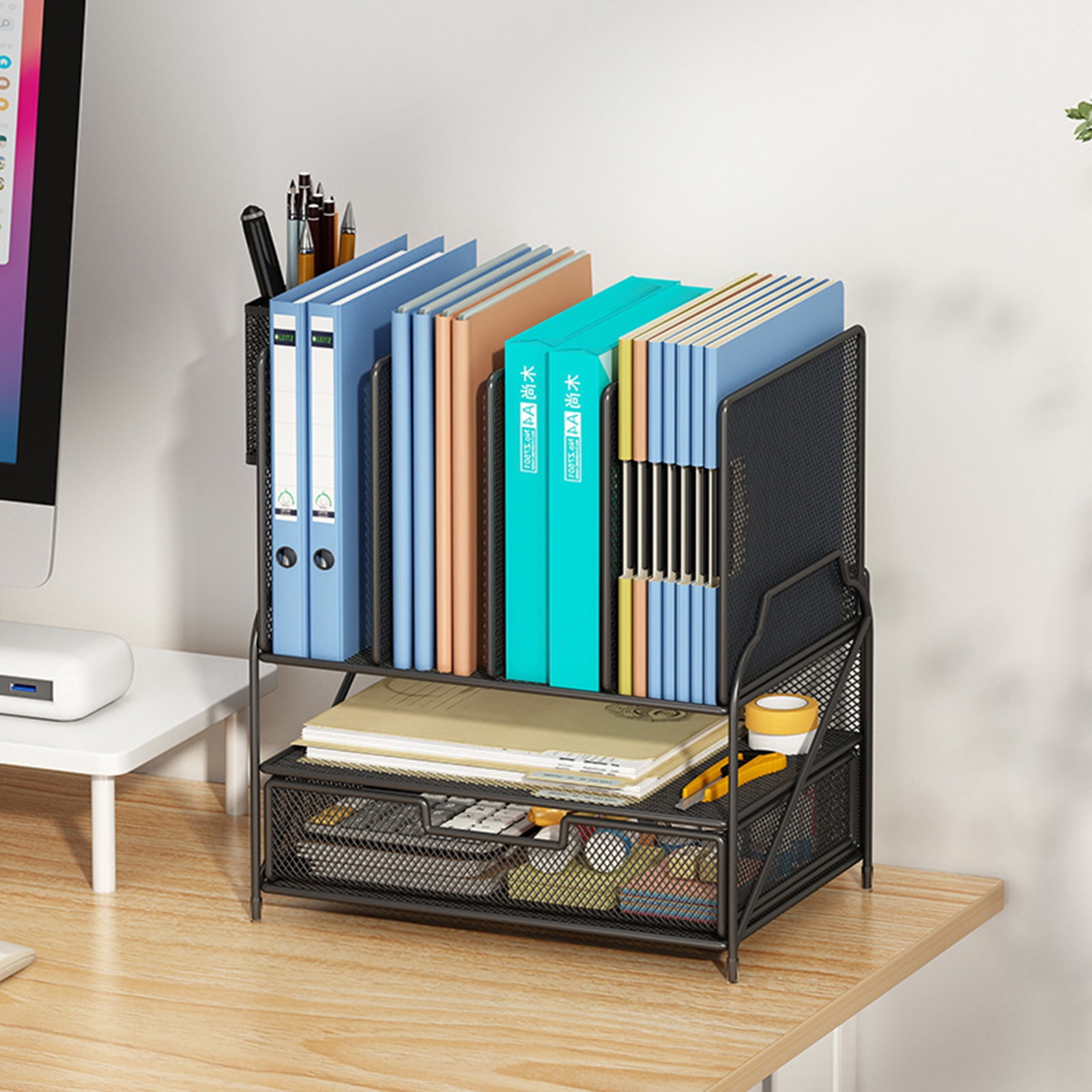 Large Capacity Desk Organiser Pen Holders Paper Letter Tray with File Holders Desk Accessories for Office